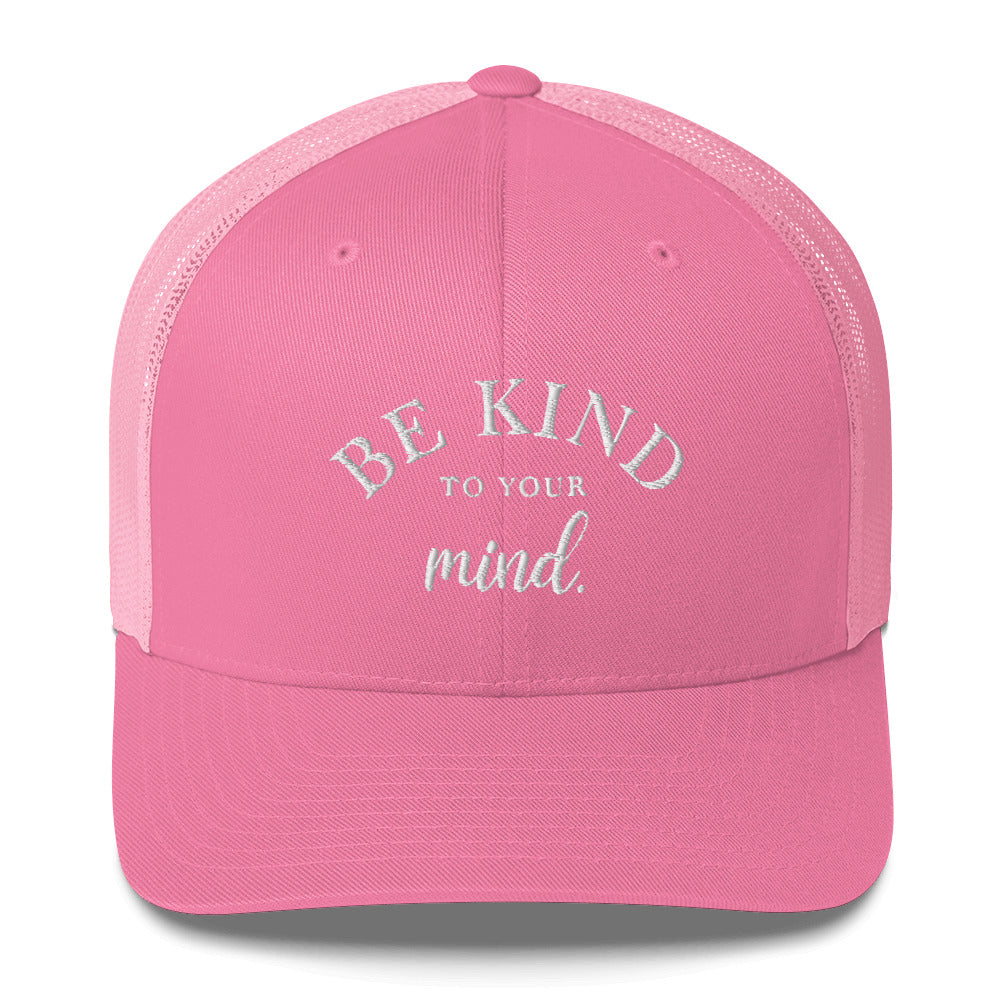 Be Kind To Your Mind White Embroidered Trucker Snapback