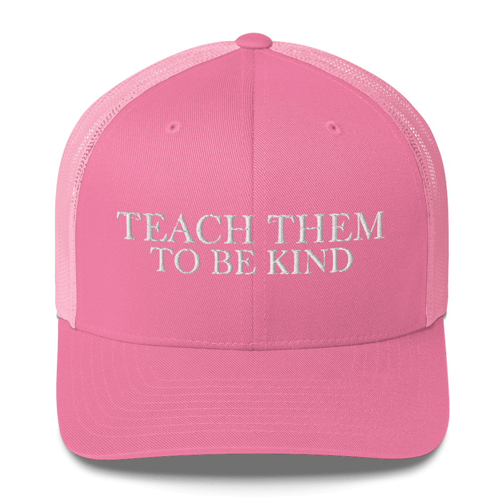 Teach Them To Be Kind White Embroidered Trucker Snapback